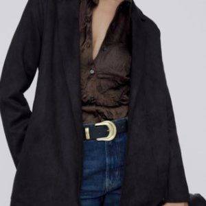 NWT Zara Oversized Suede Coat with Collar - Black - Large